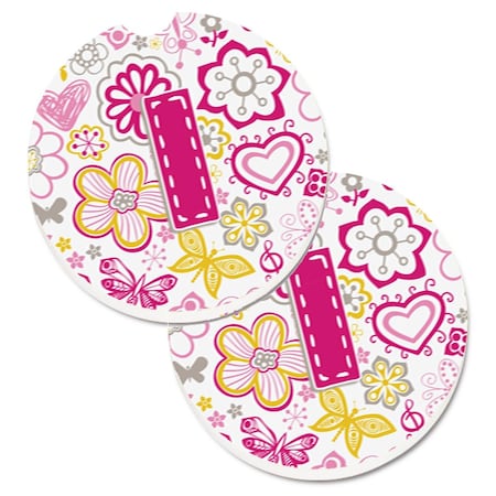 Carolines Treasures Letter I Flowers and Butterflies Pink  Cup Holder Car Coaster, PK2 CJ2005-ICARC